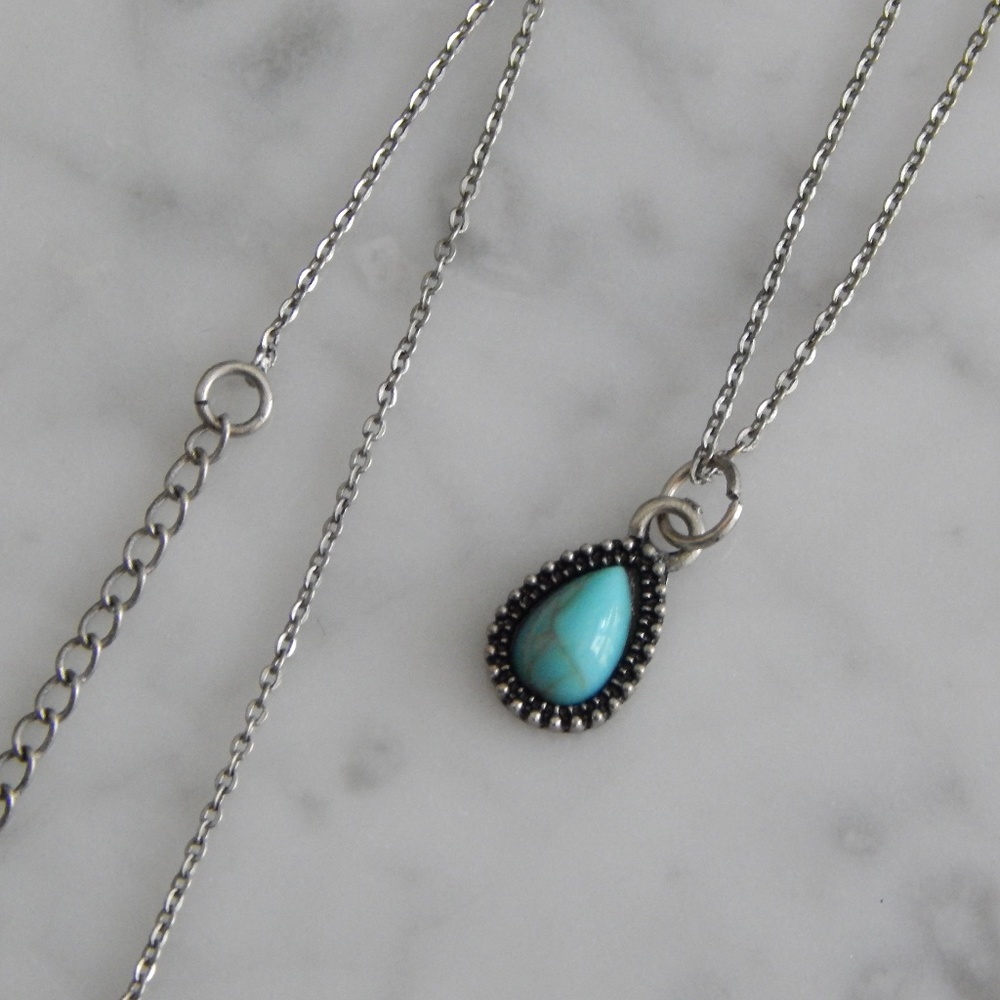 Faux Turquoise Silver-tone Necklace